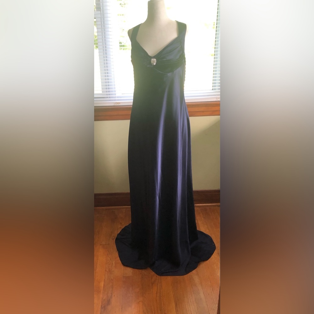 Elegant Navy Blue Maxi Dress with Crop Jacket